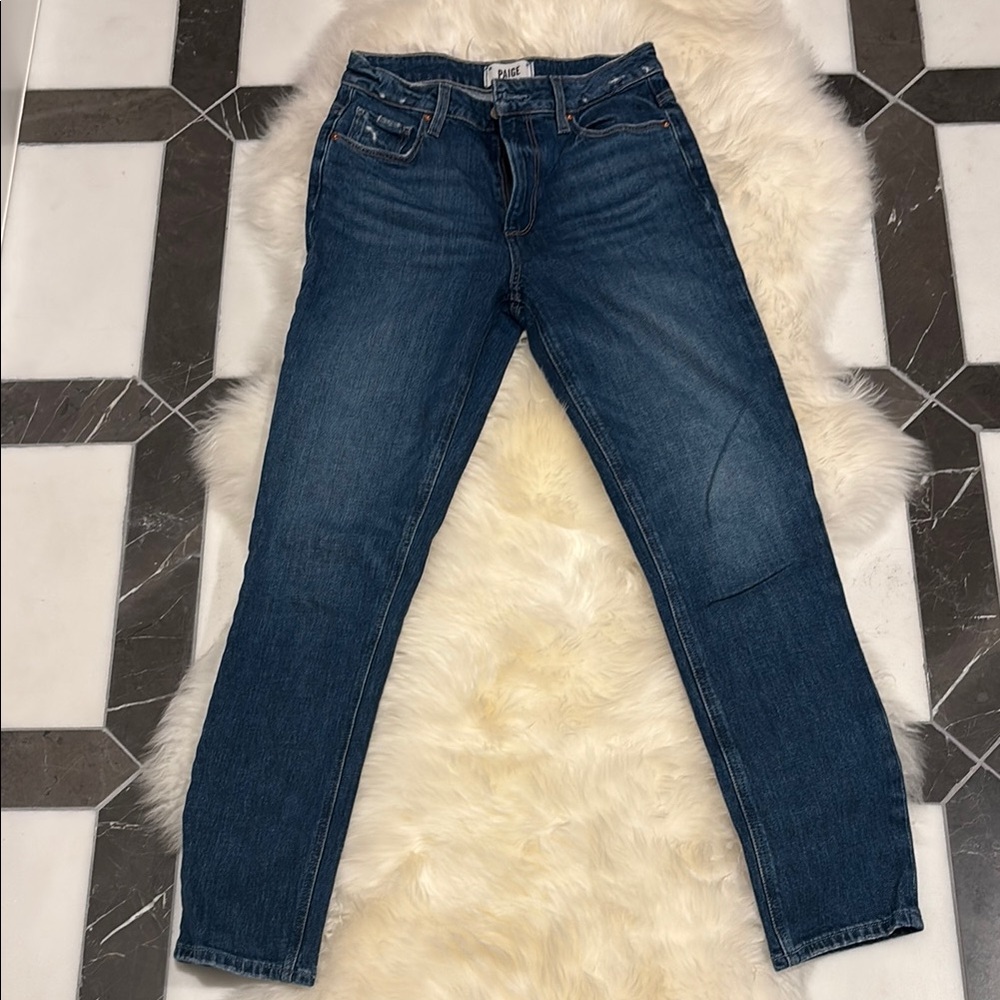 PAIGE Blue Straight Leg Jeans with Natural Wear